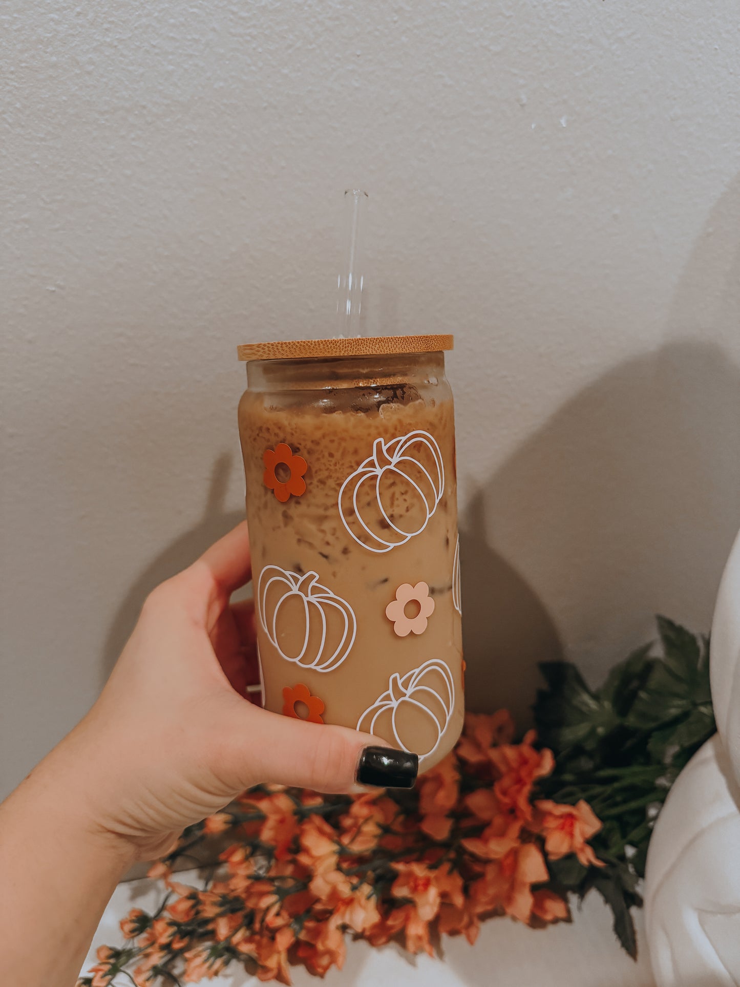 Boho pumpkin can glass cup