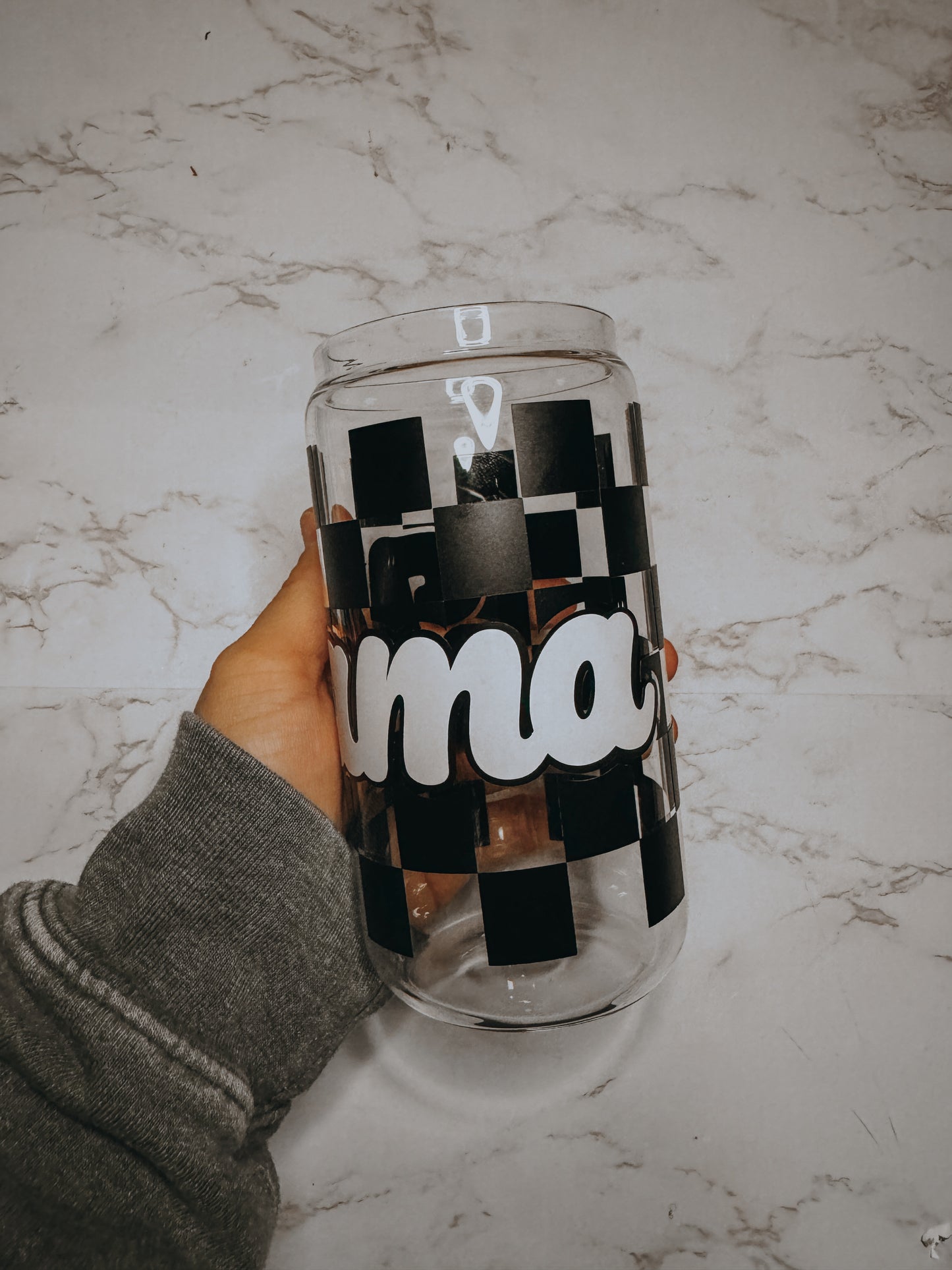 Checkered MAMA can glass | beer can glass | libbey can glass | coffee can glass | gifts for mom