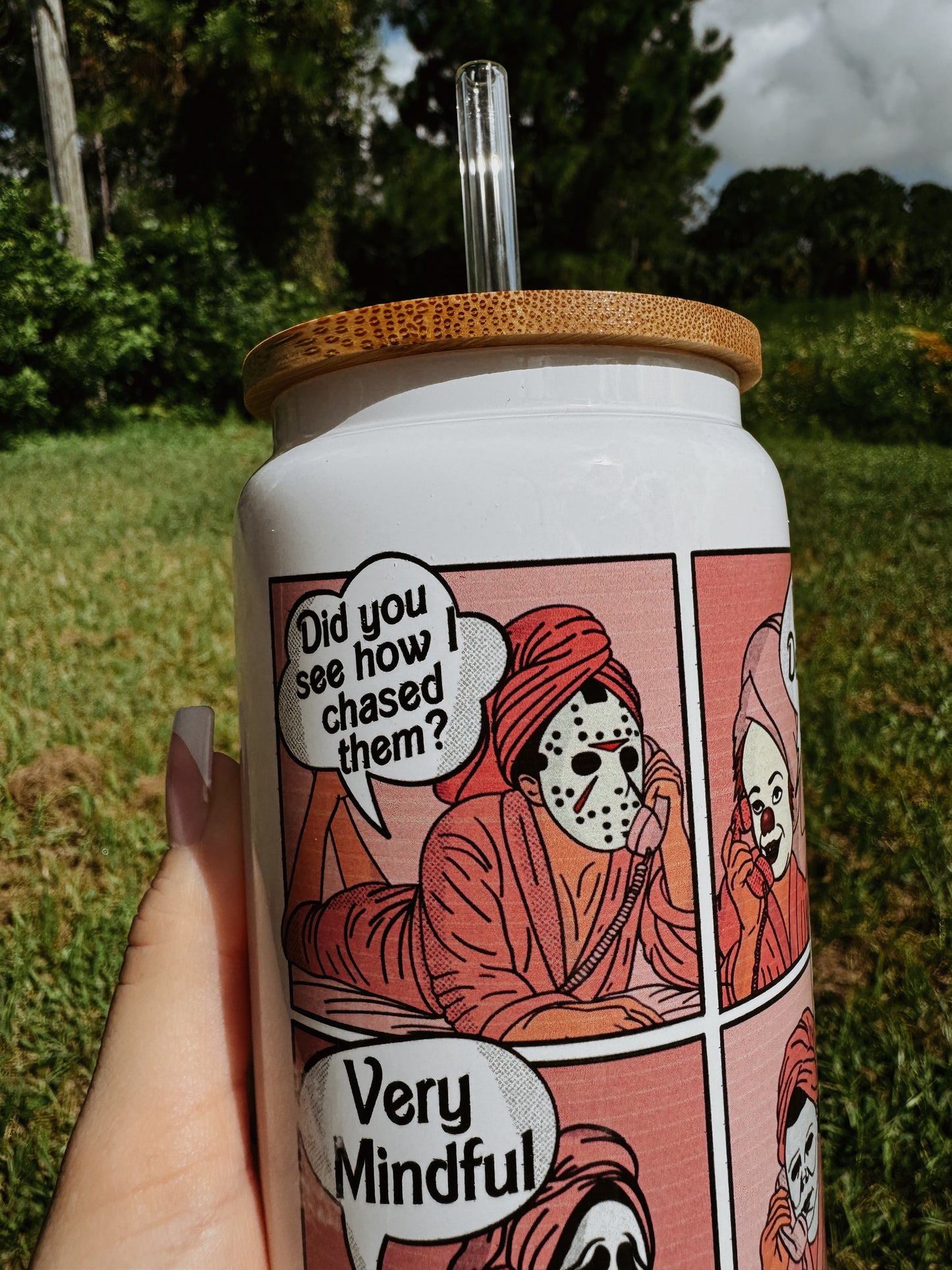 Horror glass | very demure, very mindful | very scary can glass