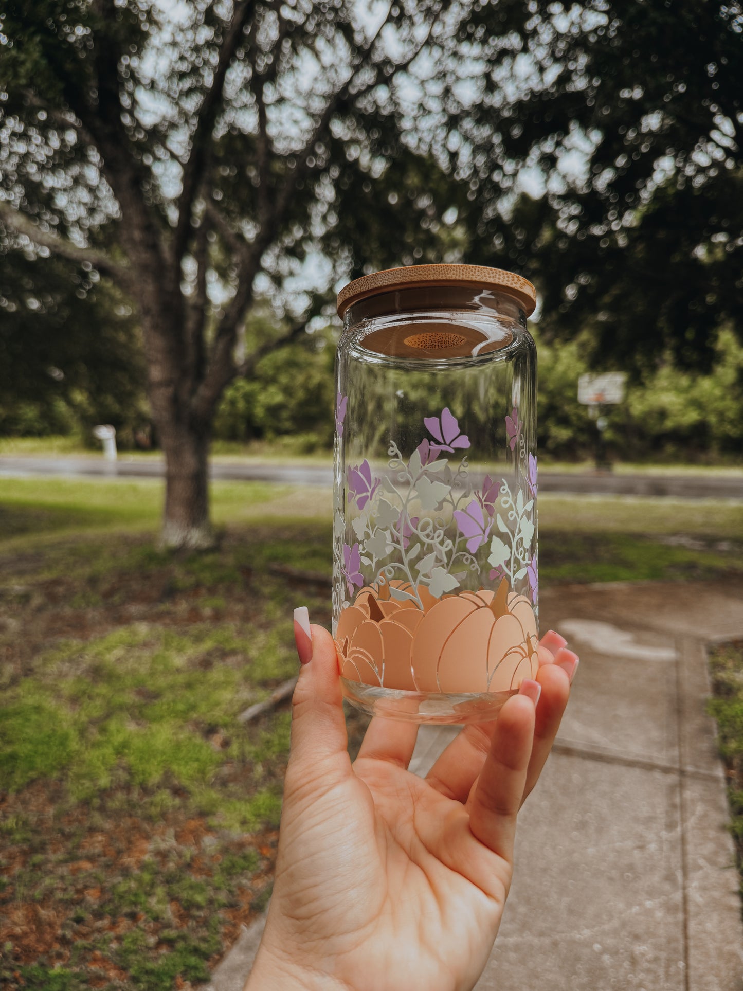 Boho pumpkin can glass cup