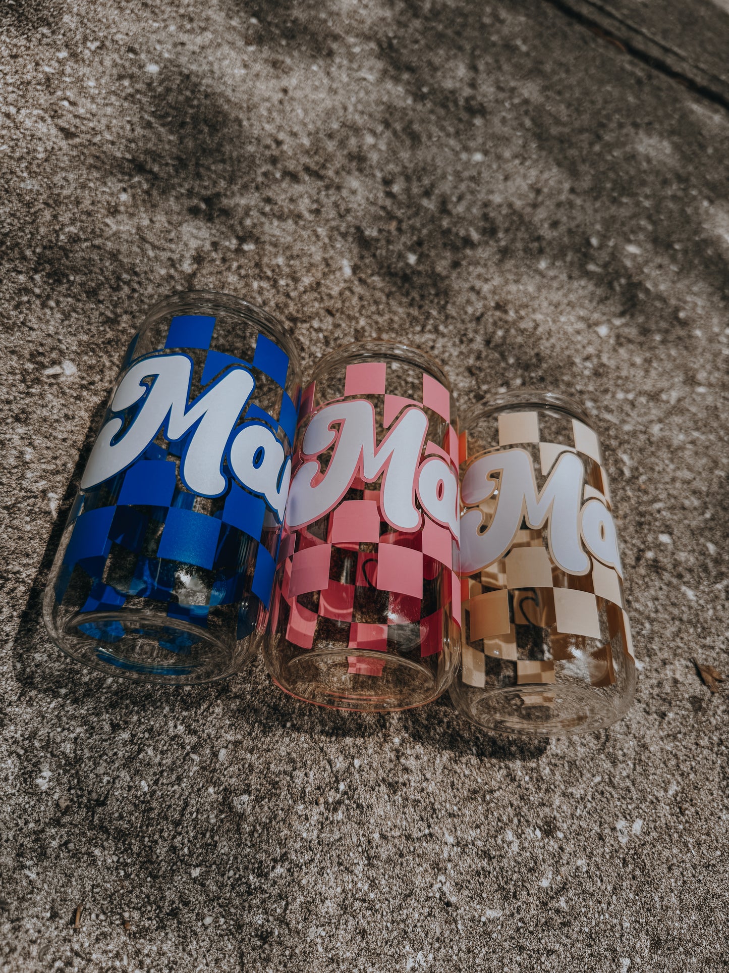 Checkered MAMA can glass | beer can glass | libbey can glass | coffee can glass | gifts for mom