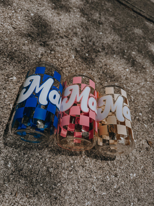 Checkered MAMA can glass | beer can glass | libbey can glass | coffee can glass | gifts for mom