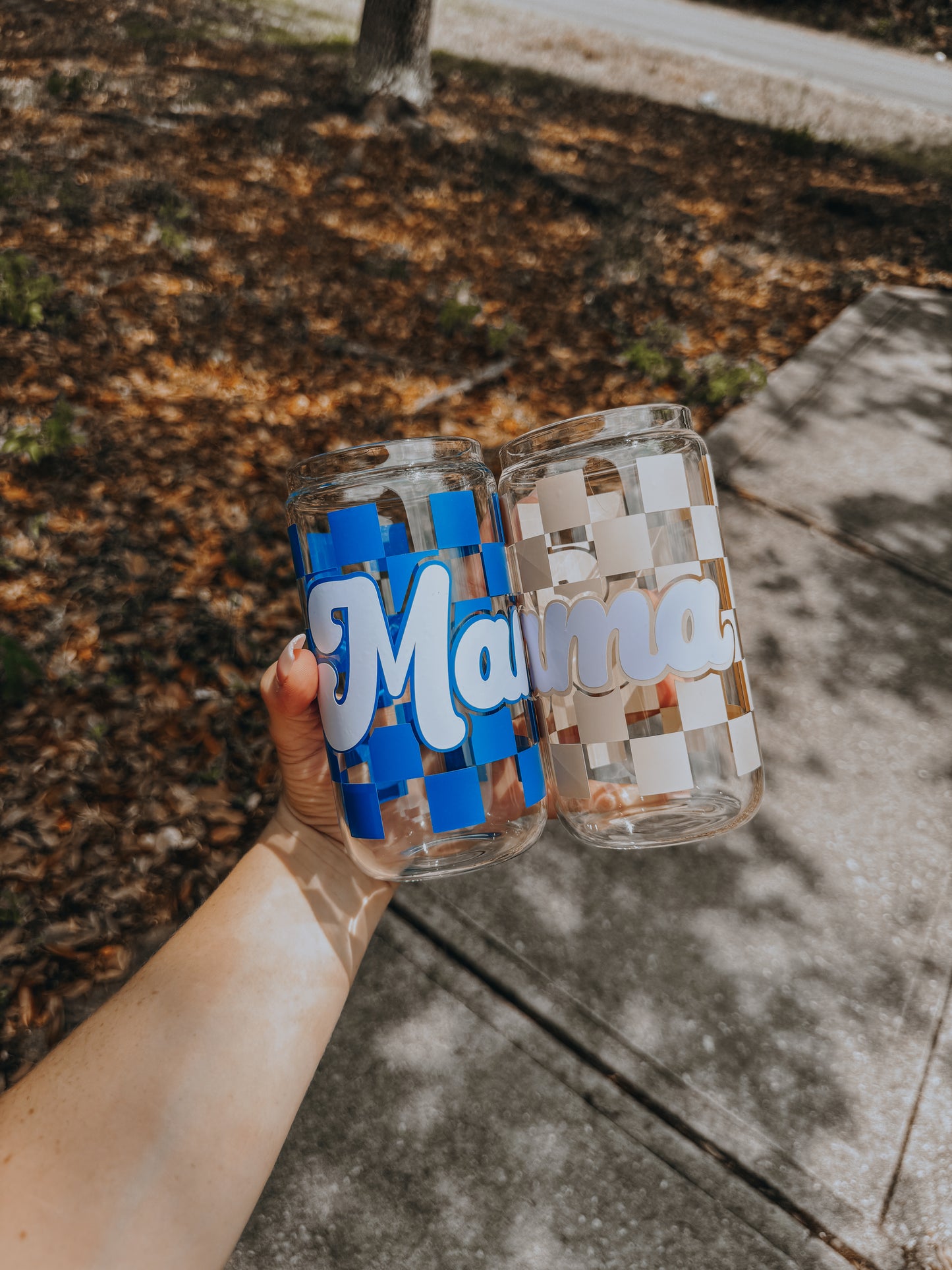 Checkered MAMA can glass | beer can glass | libbey can glass | coffee can glass | gifts for mom