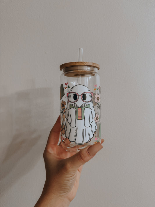 Bookish ghost can glass cup