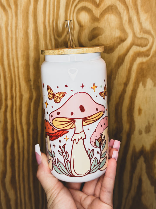 Retro mushroom iced coffee cup