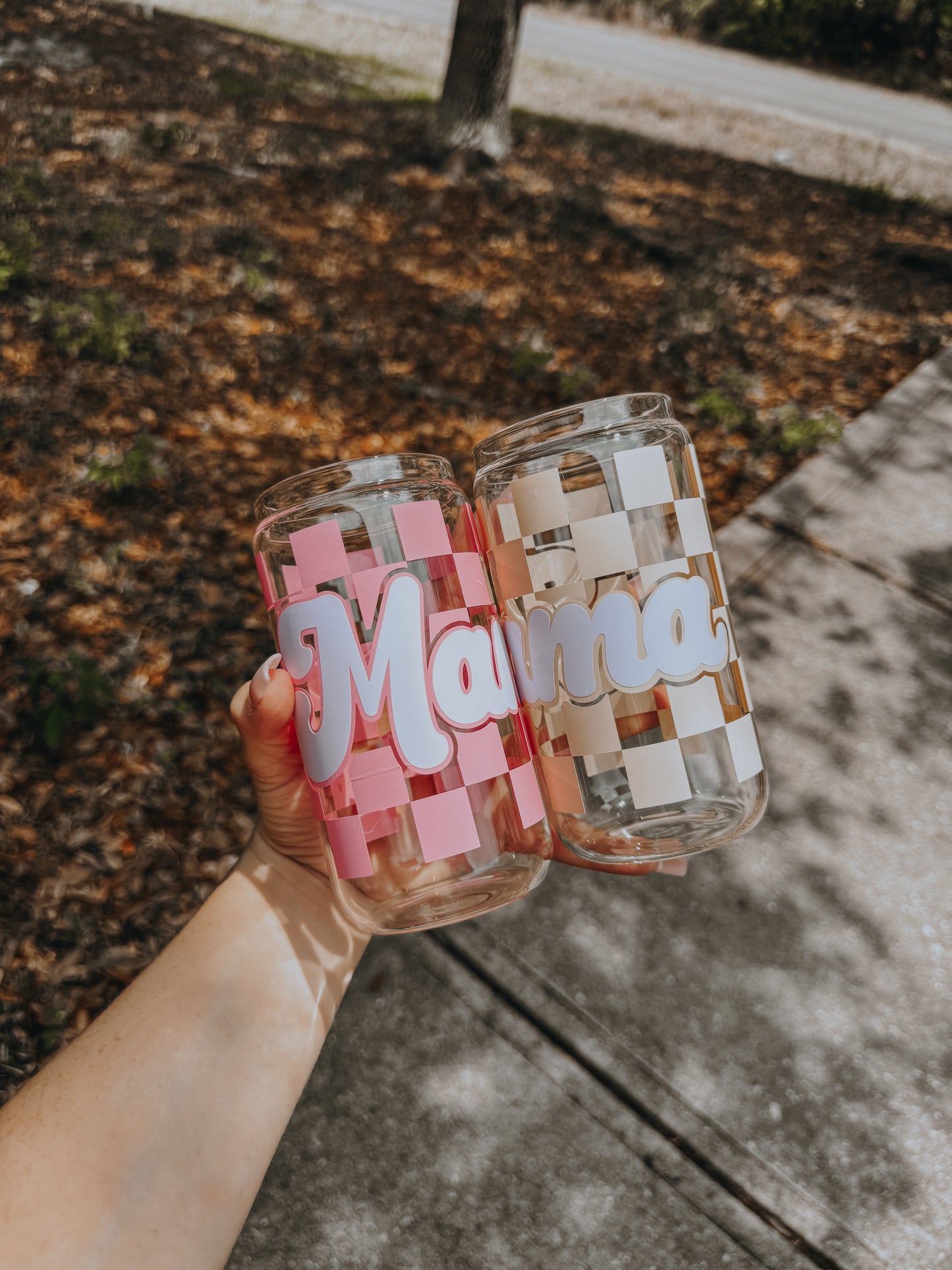 Checkered MAMA can glass | beer can glass | libbey can glass | coffee can glass | gifts for mom