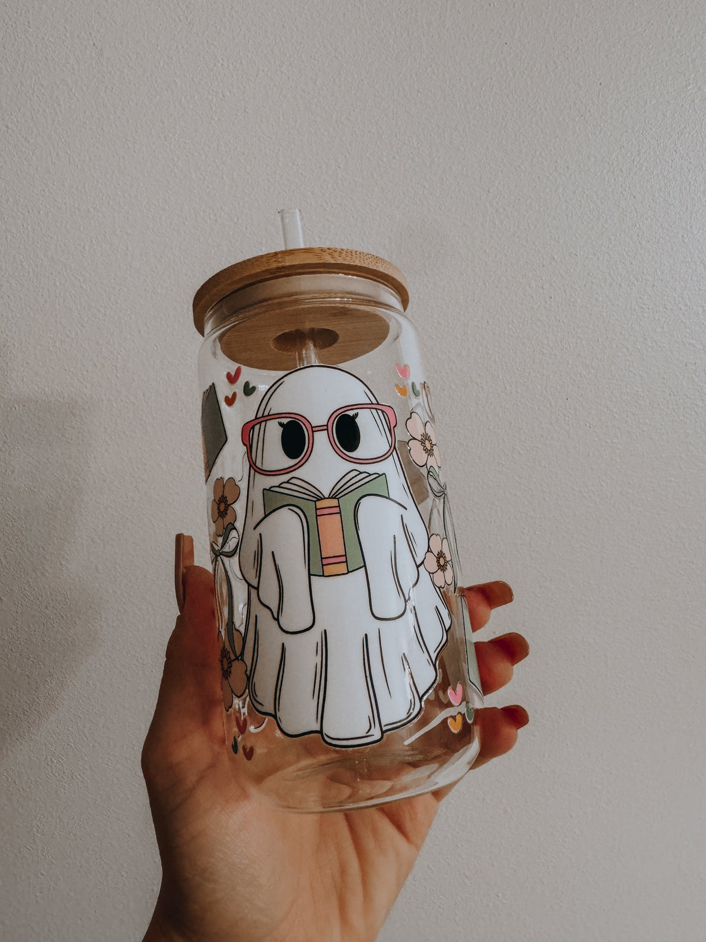 Bookish ghost can glass cup