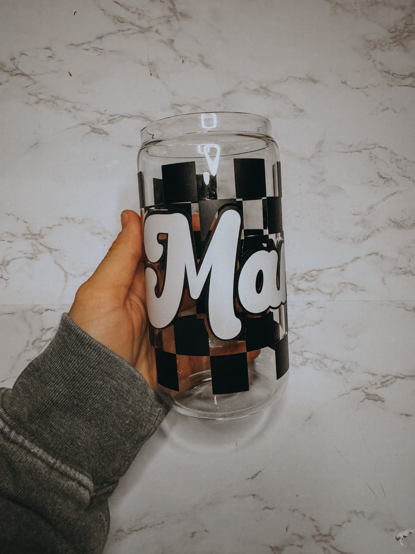 Checkered MAMA can glass | beer can glass | libbey can glass | coffee can glass | gifts for mom