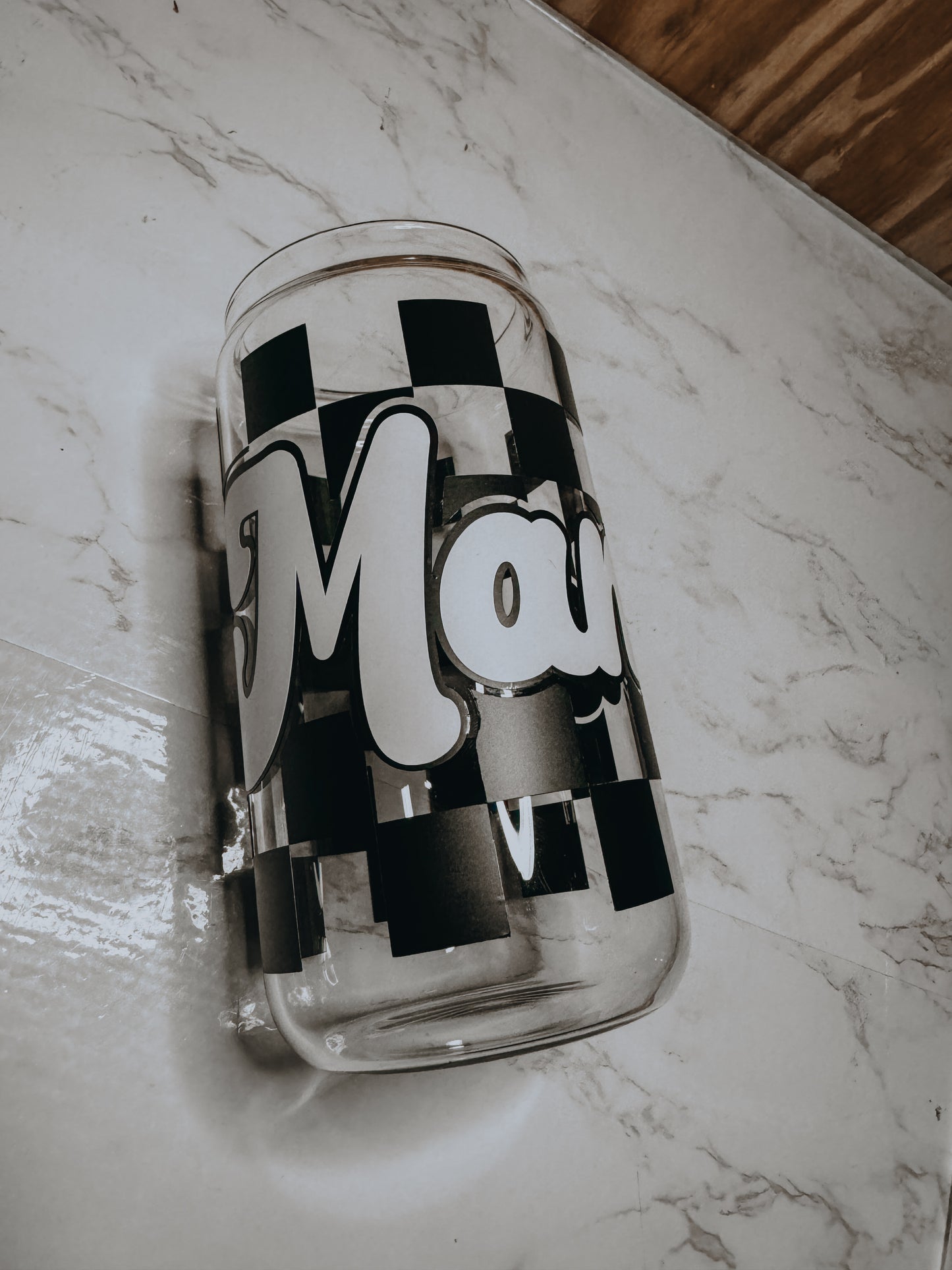 Checkered MAMA can glass | beer can glass | libbey can glass | coffee can glass | gifts for mom