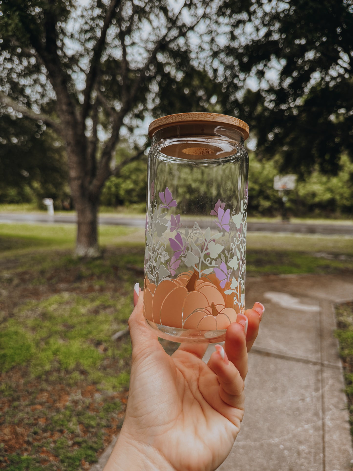 Boho pumpkin can glass cup