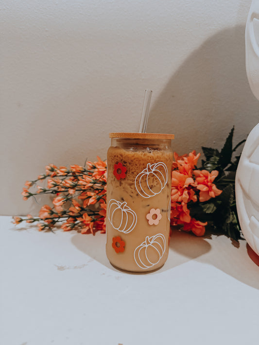 Boho pumpkin can glass cup