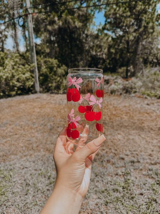 Cherry bows can glass